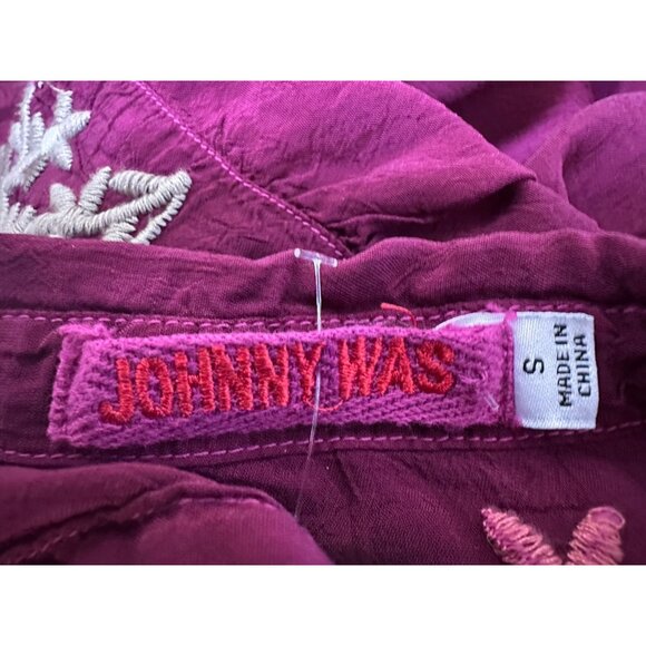 Johnny Was Burgundy Floral Embroidered Button-Up Blouse Size S - Picture 7 of 8